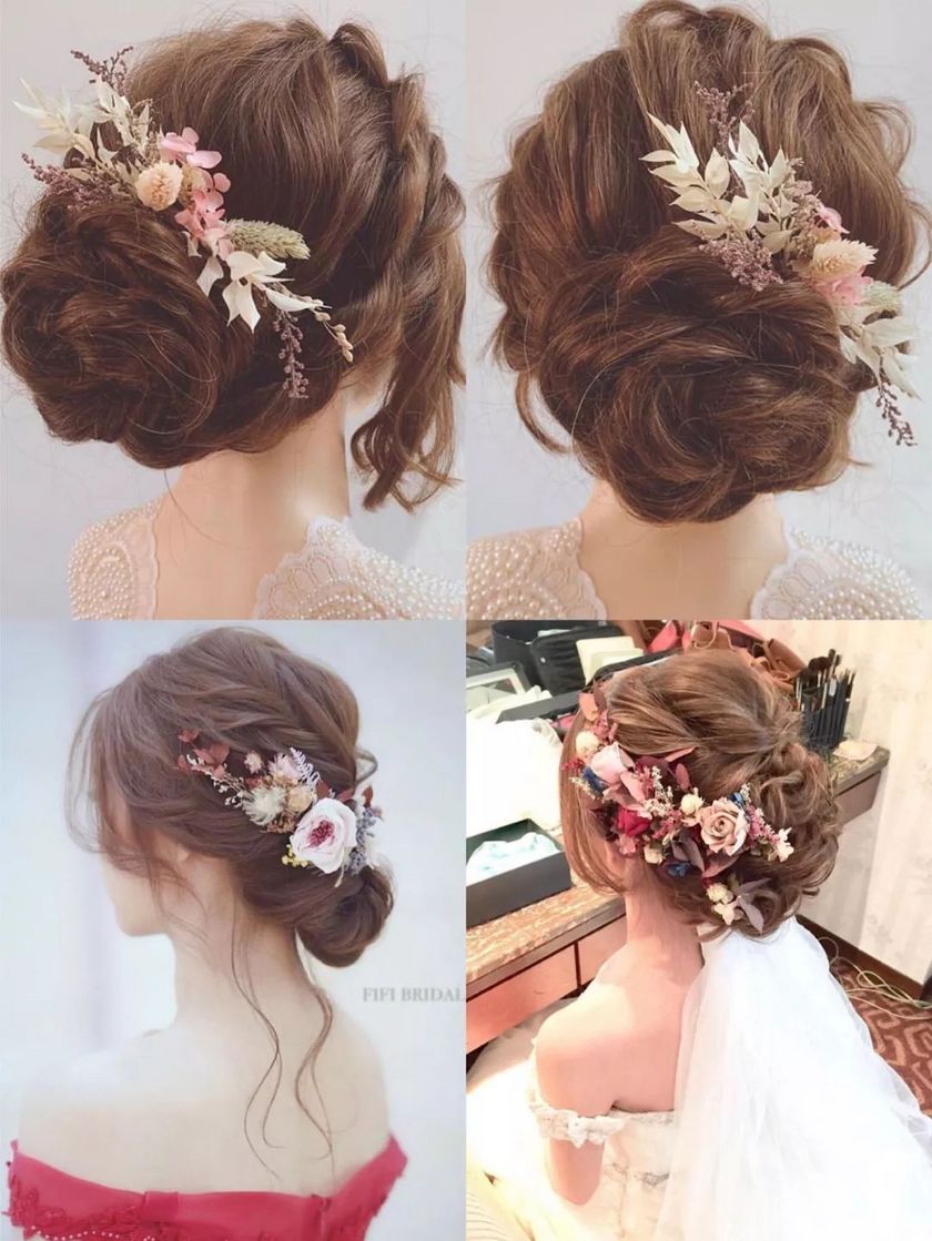 气质感盘发 端庄淑女的盘发是很多新娘婚礼发型的首选,虽然编织手法不